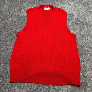 Vintage Sweater Vest Mens XL Red Virgin Acrylic 60s Knit Preppy Aristocrat